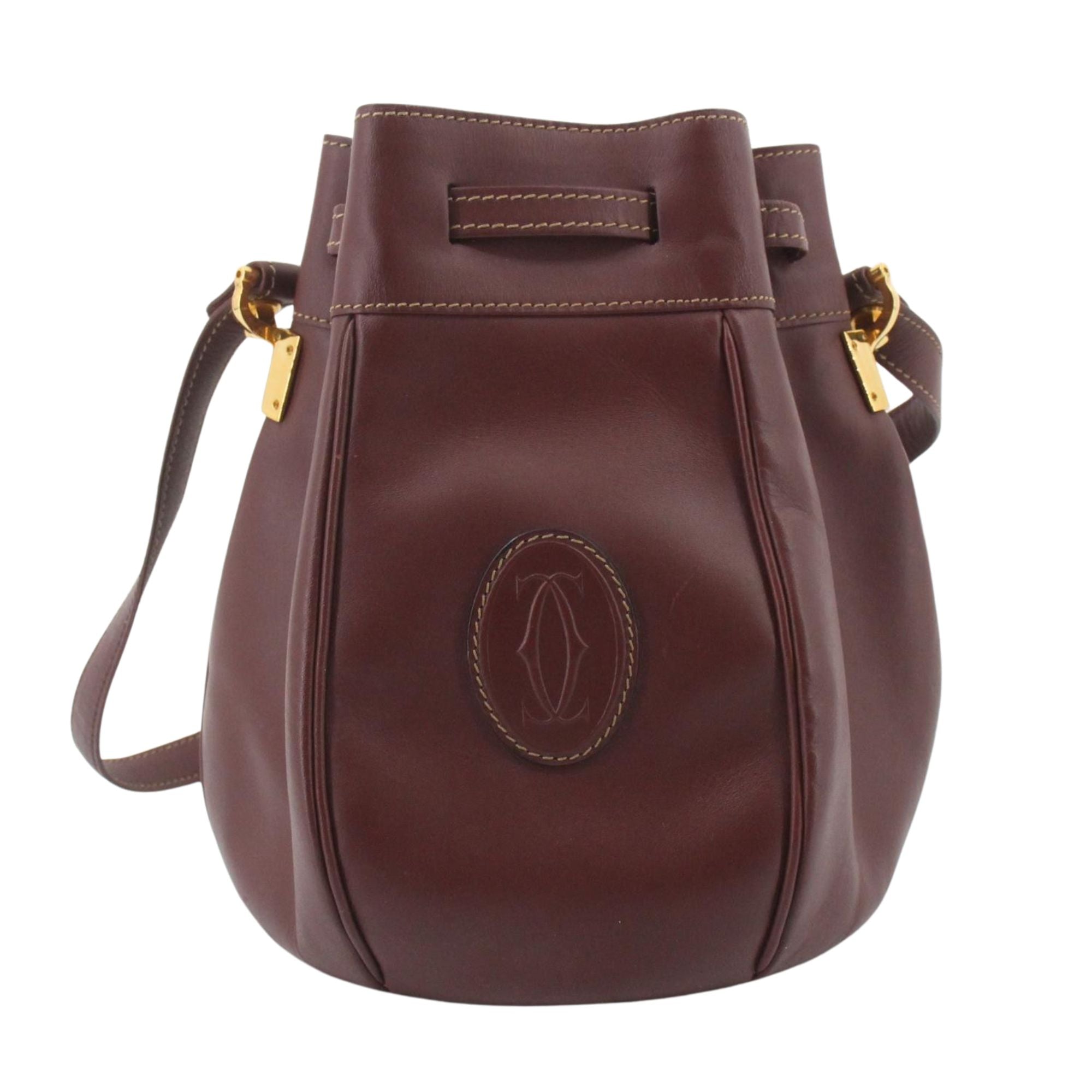 Bolso Bucket Cartier Must de Cartier Burdeos en Piel con Herrajes Dorados