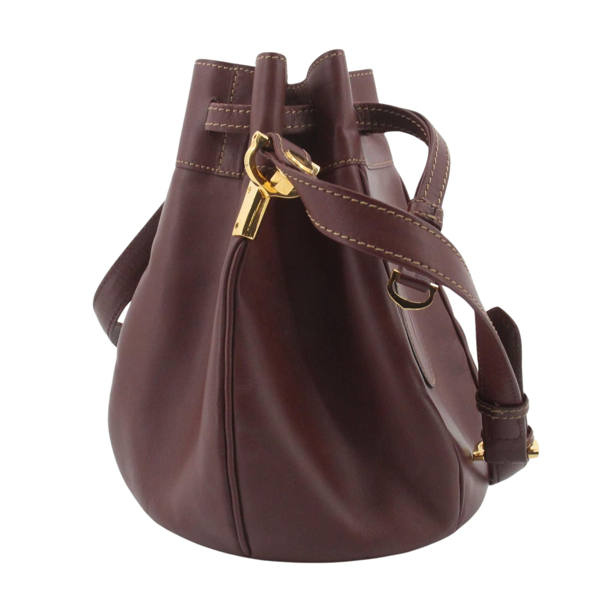 Bolso Bucket Cartier Must de Cartier Burdeos en Piel con Herrajes Dorados