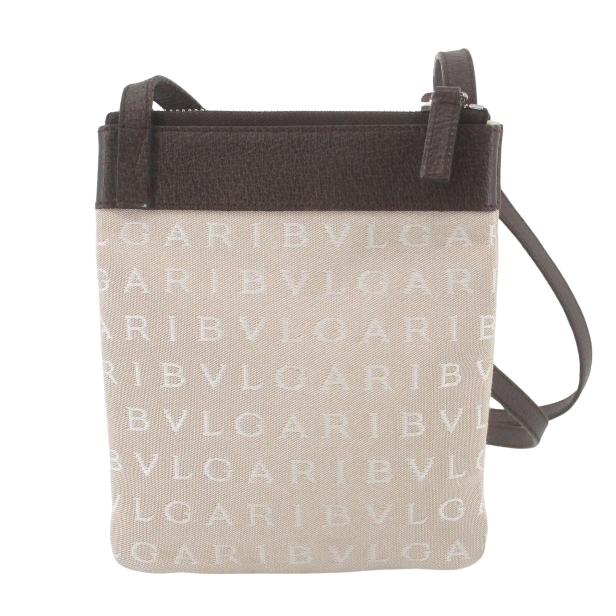 BVLGARI Logo Jacquard Mini Crossbody Bag Beige & Brown