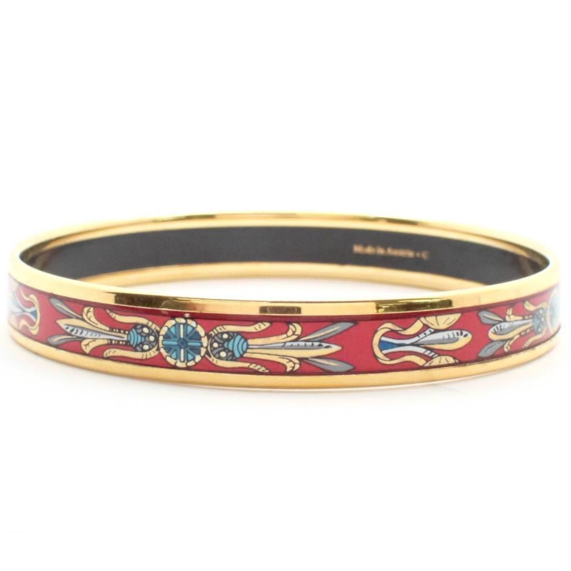 Brazalete Hermès esmaltado rojo multicolor en metal dorado con caja original