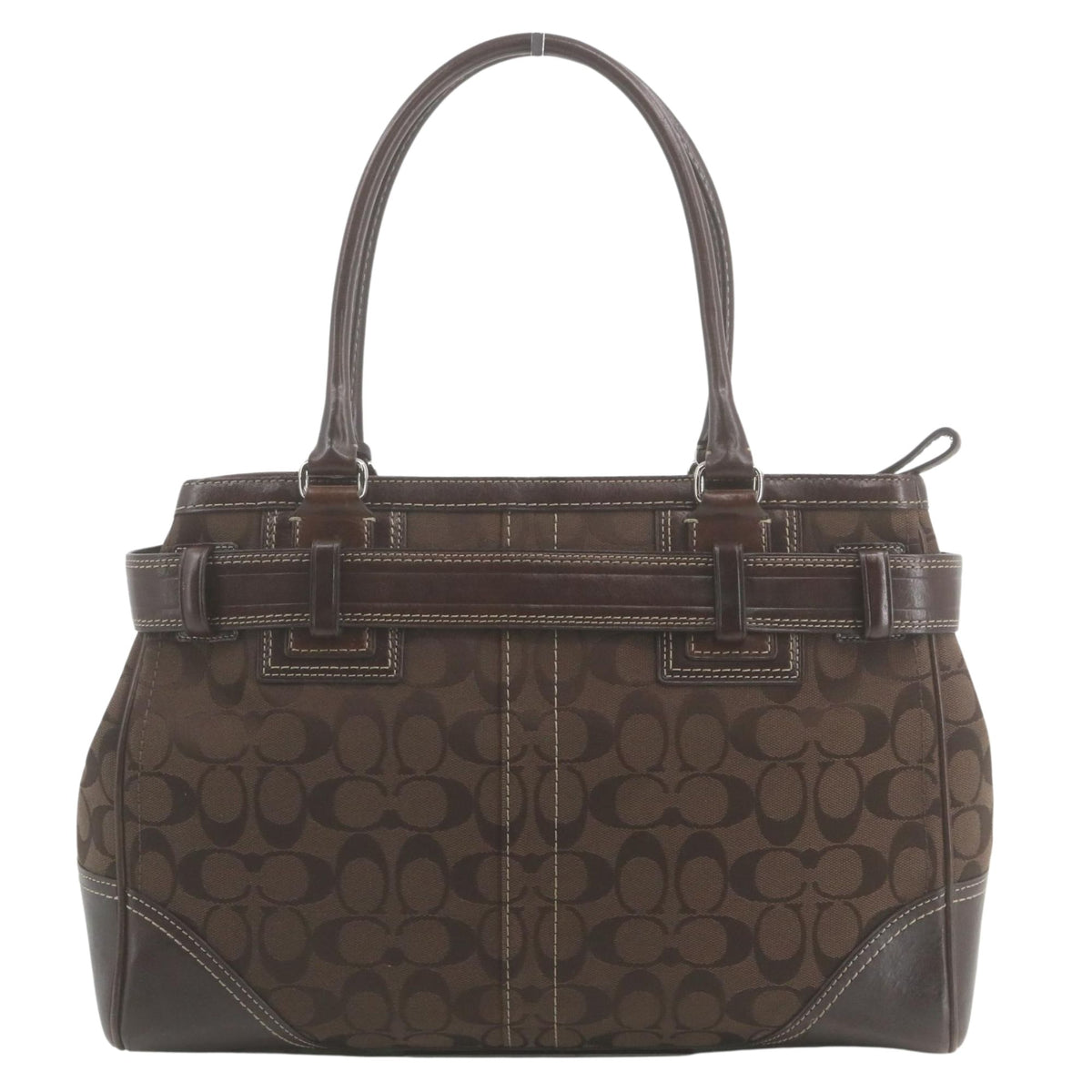 Coach Signature Horsebit – Bolso vintage de lona jacquard marrón y piel con herrajes plateados