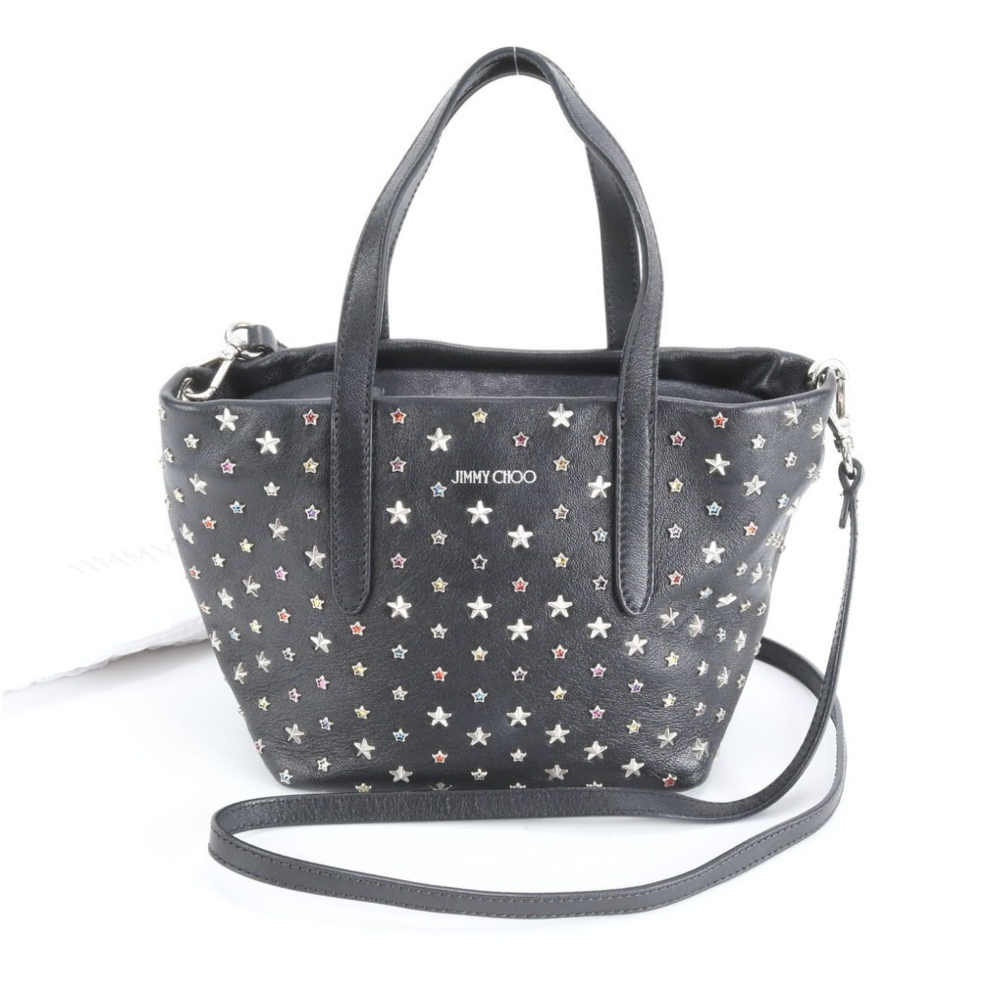 Jimmy Choo Mini Tote Negra con Estrellas Multicolor y Bandolera