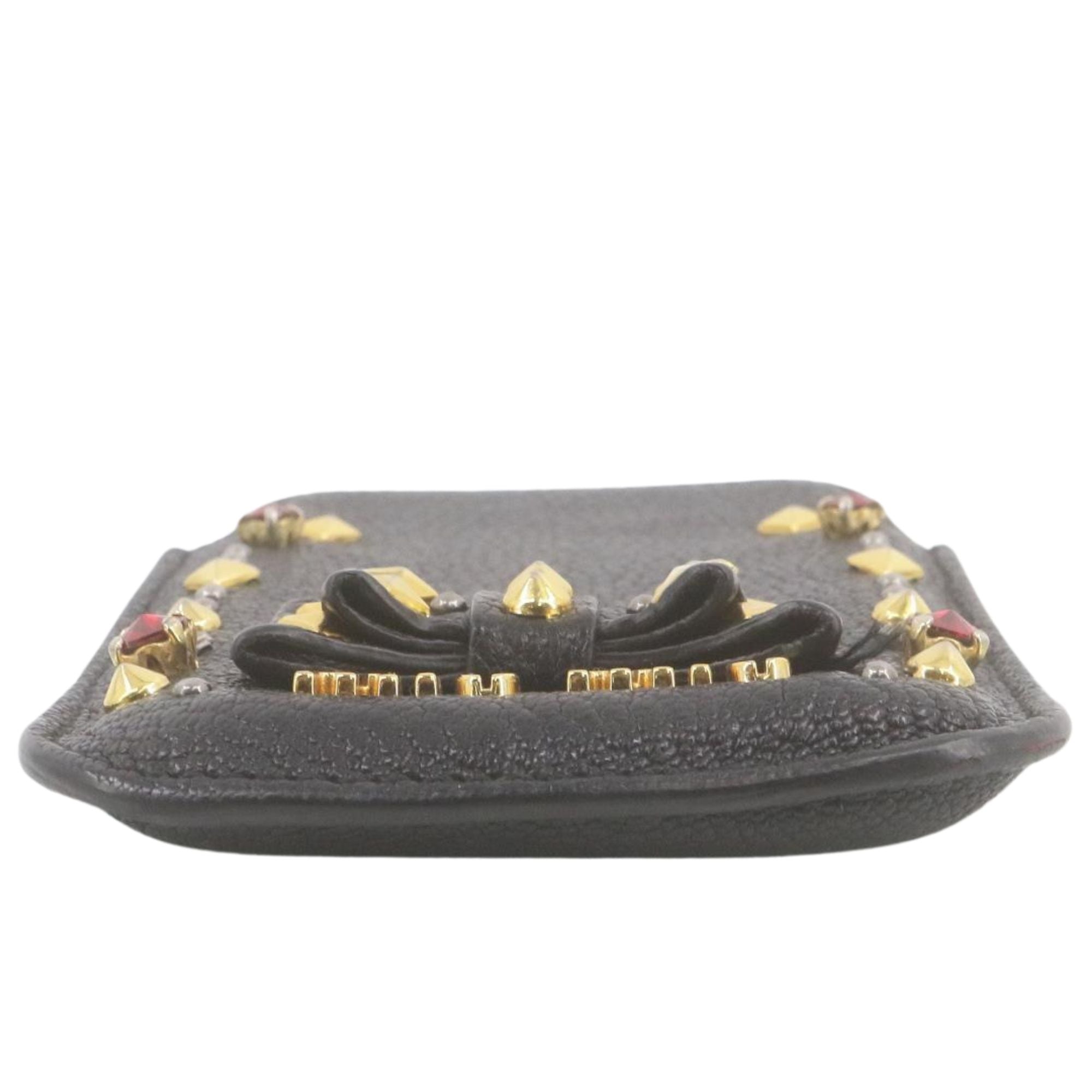 Miu Miu Funda de Móvil / Mini Pouch Negra con Tachuelas y Cristales