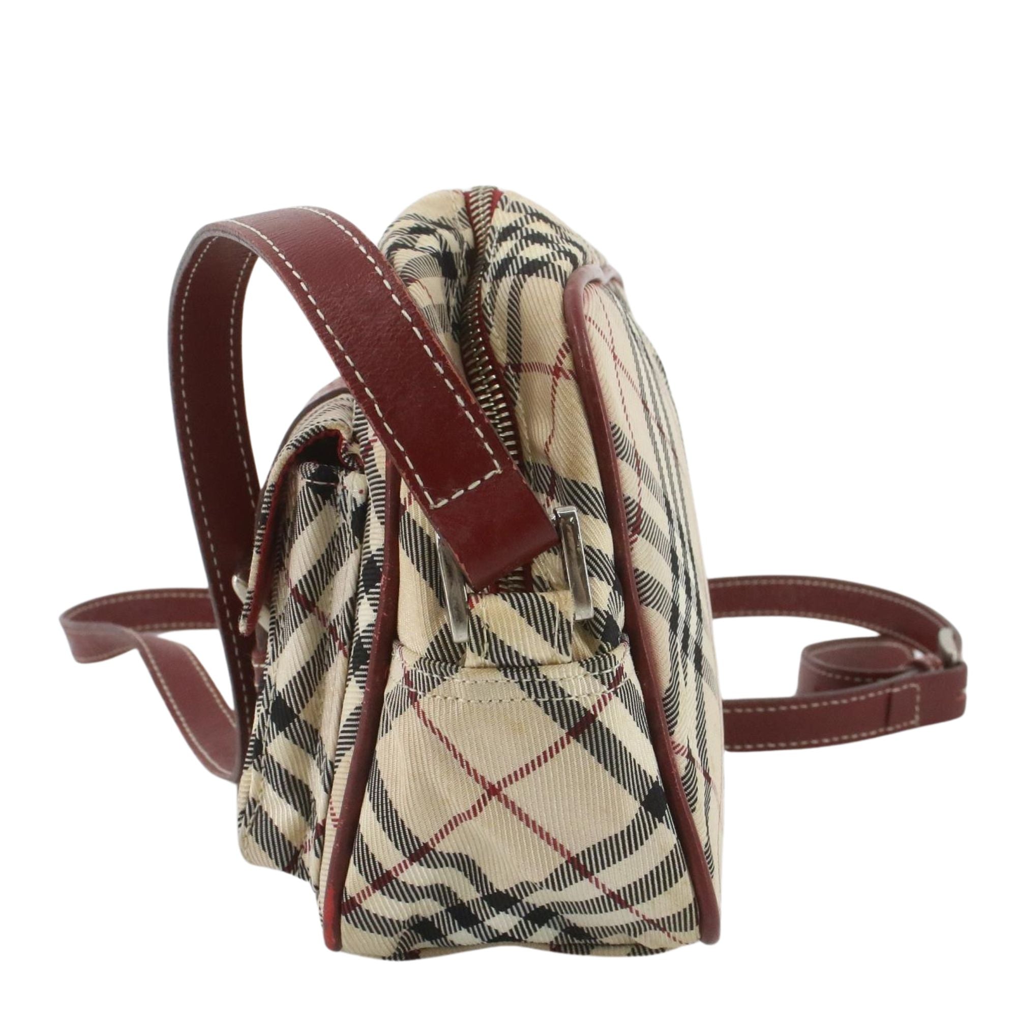 Burberry Blue Label Bandolera Canvas Nova Check Beige y Burdeos