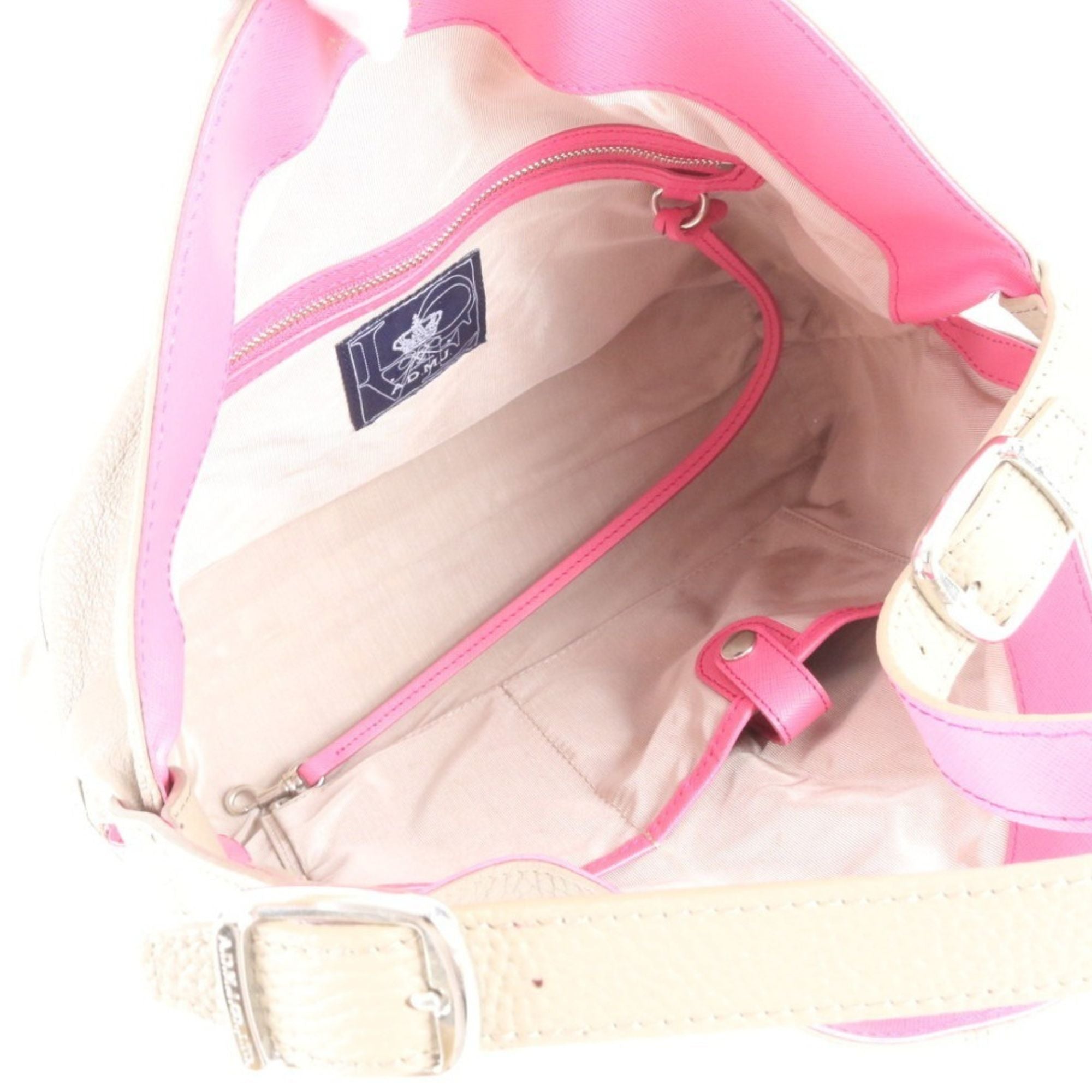 ADMJ Accessoires De Mademoiselle Hobo Bag de Piel Beige con Interior Rosa Made in Japan