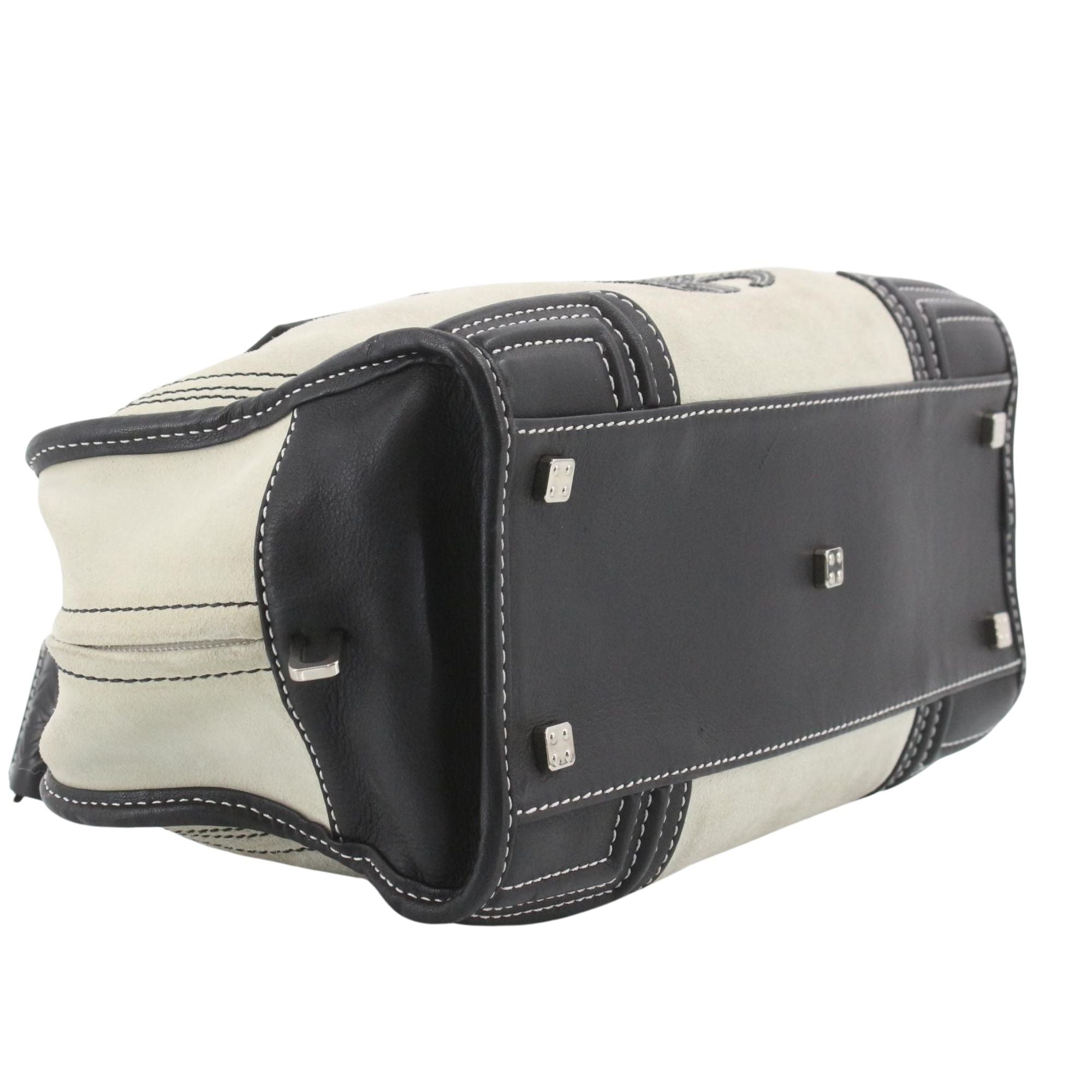 Bolso Loewe Amazona 28 Blanco Marfil y Negro en Ante y Piel