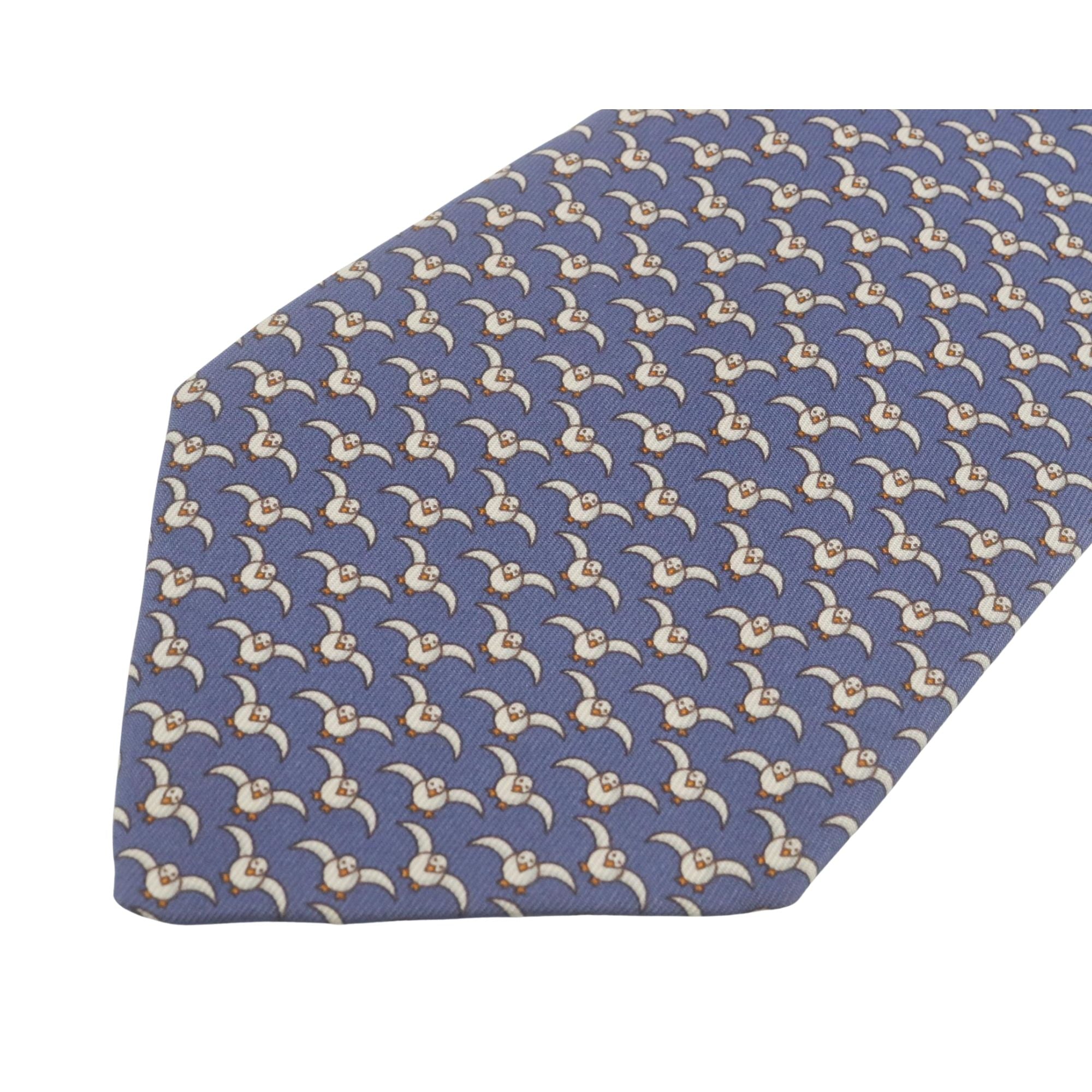 Corbata Hermès Seda Azul con Motivo de Aves