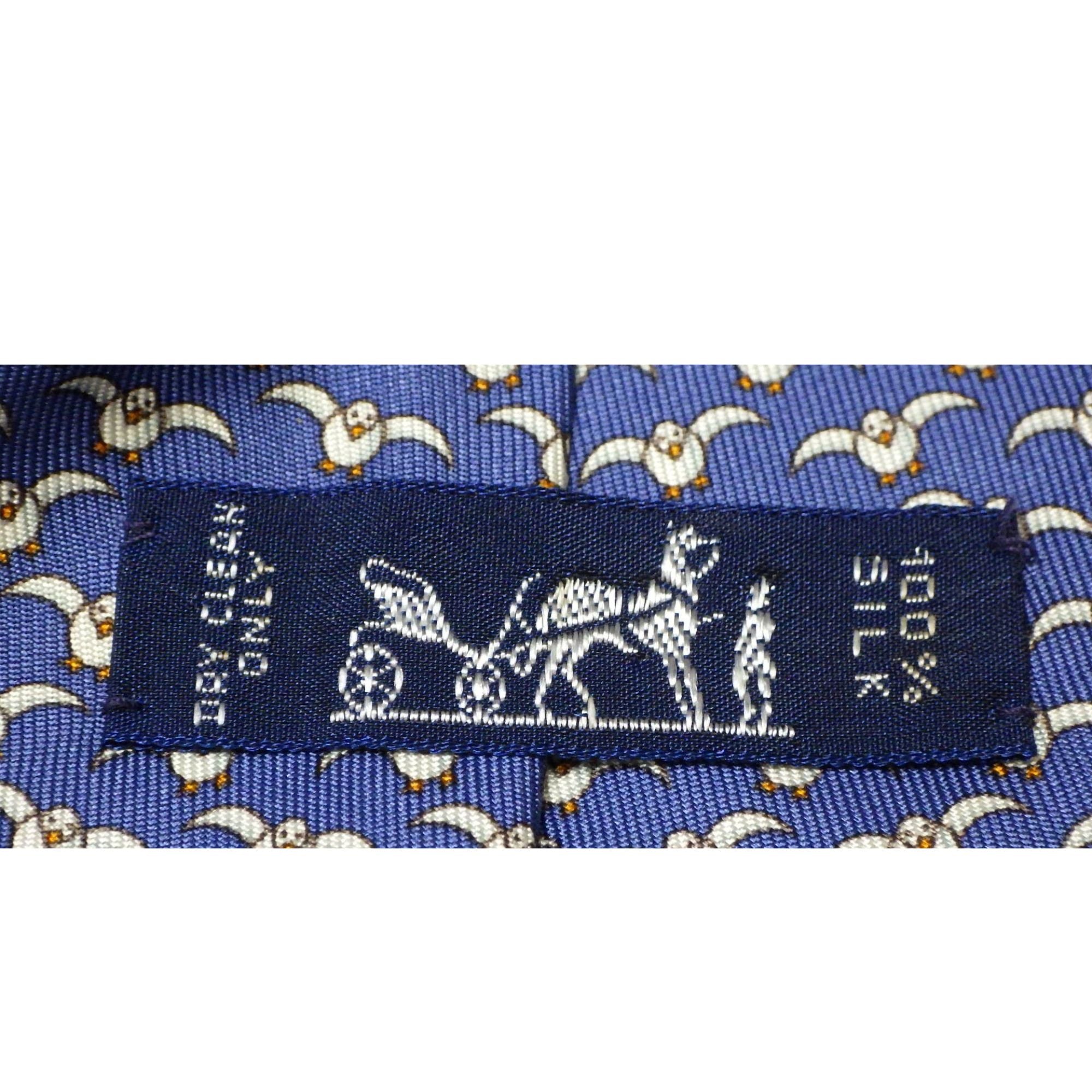 Corbata Hermès Seda Azul con Motivo de Aves