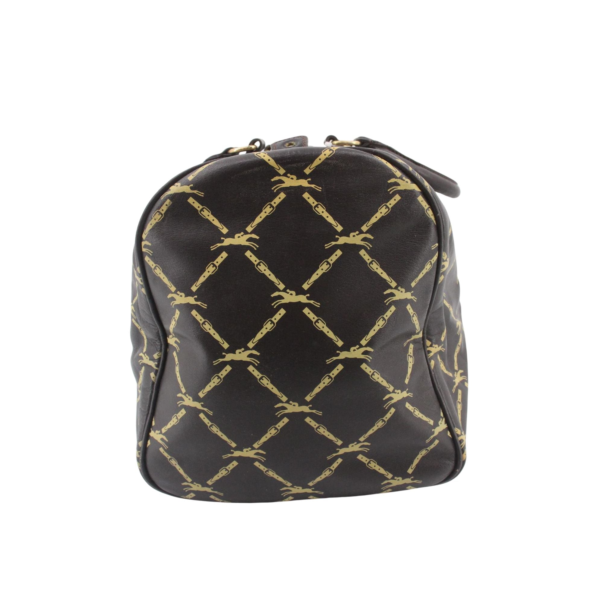 Longchamp Vintage Travel Bag en cuero marrón con estampado ecuestre