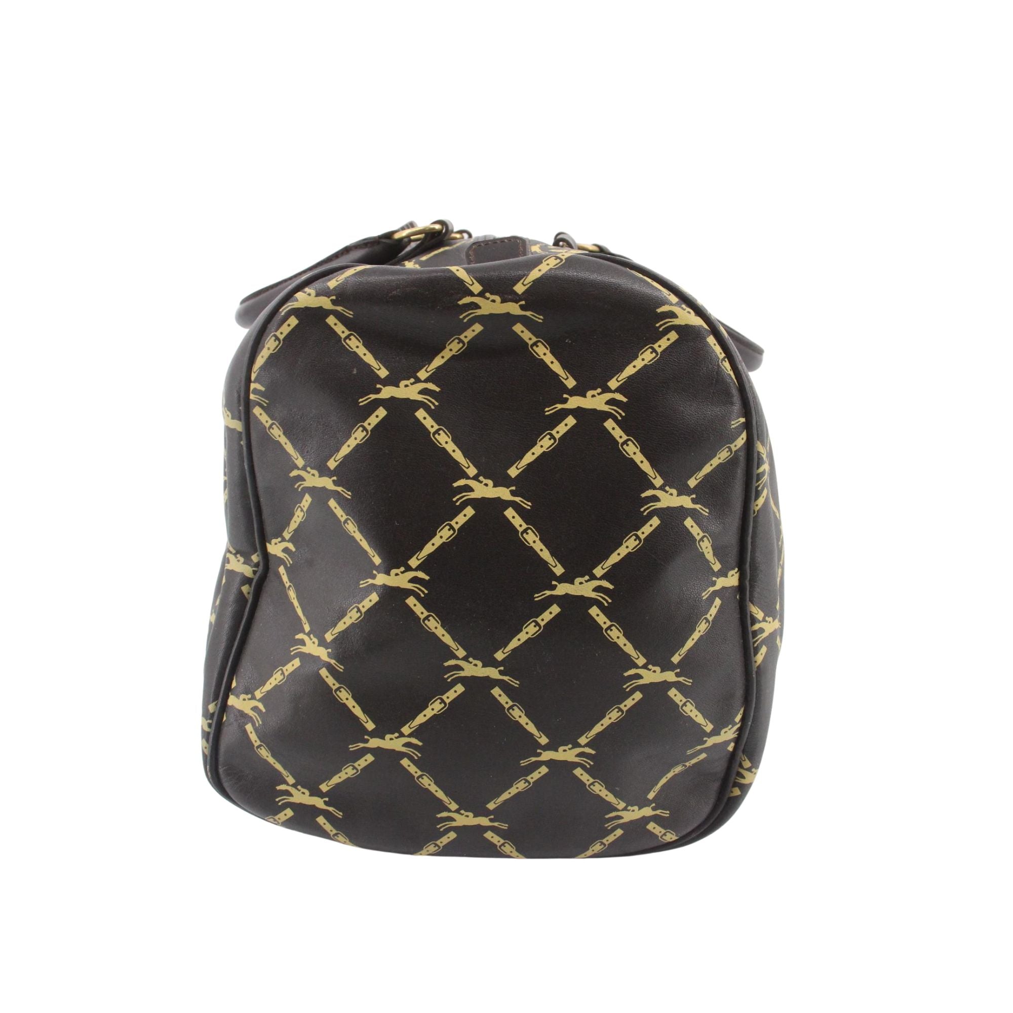 Longchamp Vintage Travel Bag en cuero marrón con estampado ecuestre