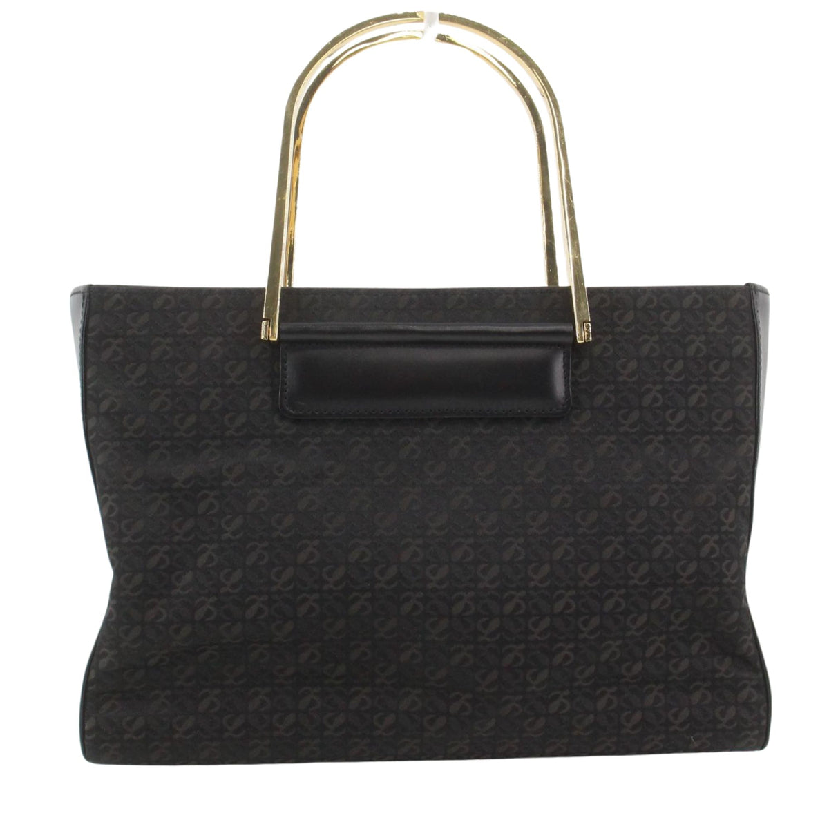 Loewe Madrid – Bolso vintage negro con monograma Anagrama y asas rígidas doradas
