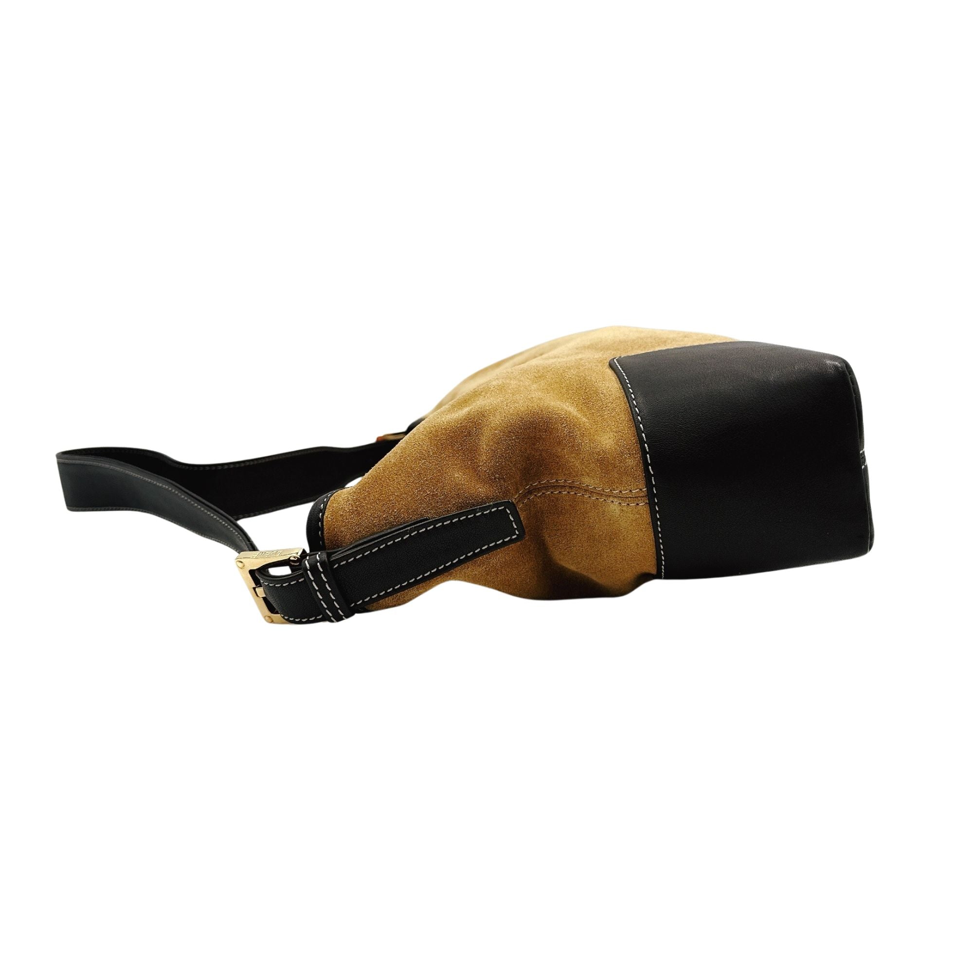 Bolso Loewe Vintage de ante camel y piel marrón – Elegancia artesanal española