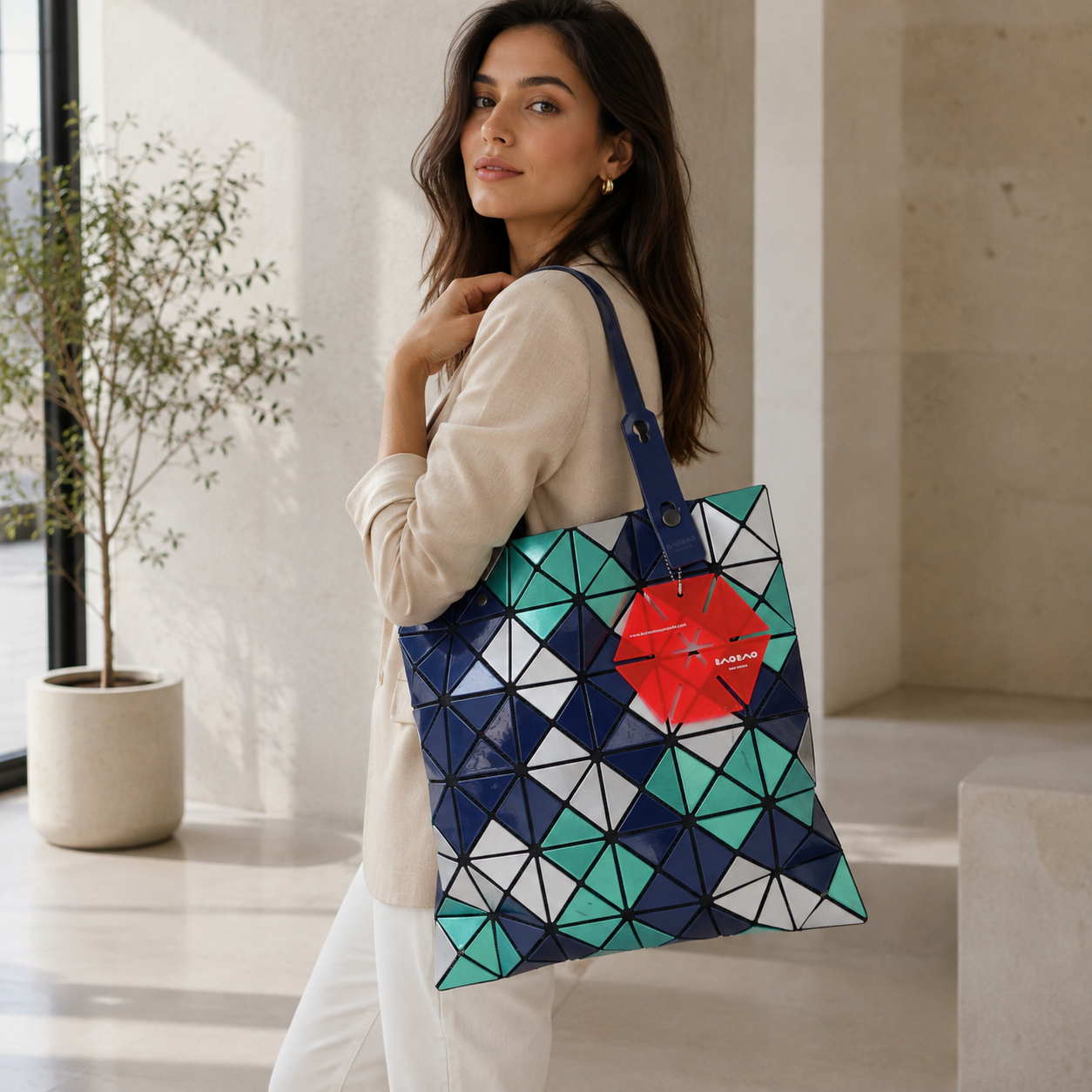 BAO BAO Issey Miyake Prism Tote multicolor azul, verde y blanco – Bolso shopper geométrico