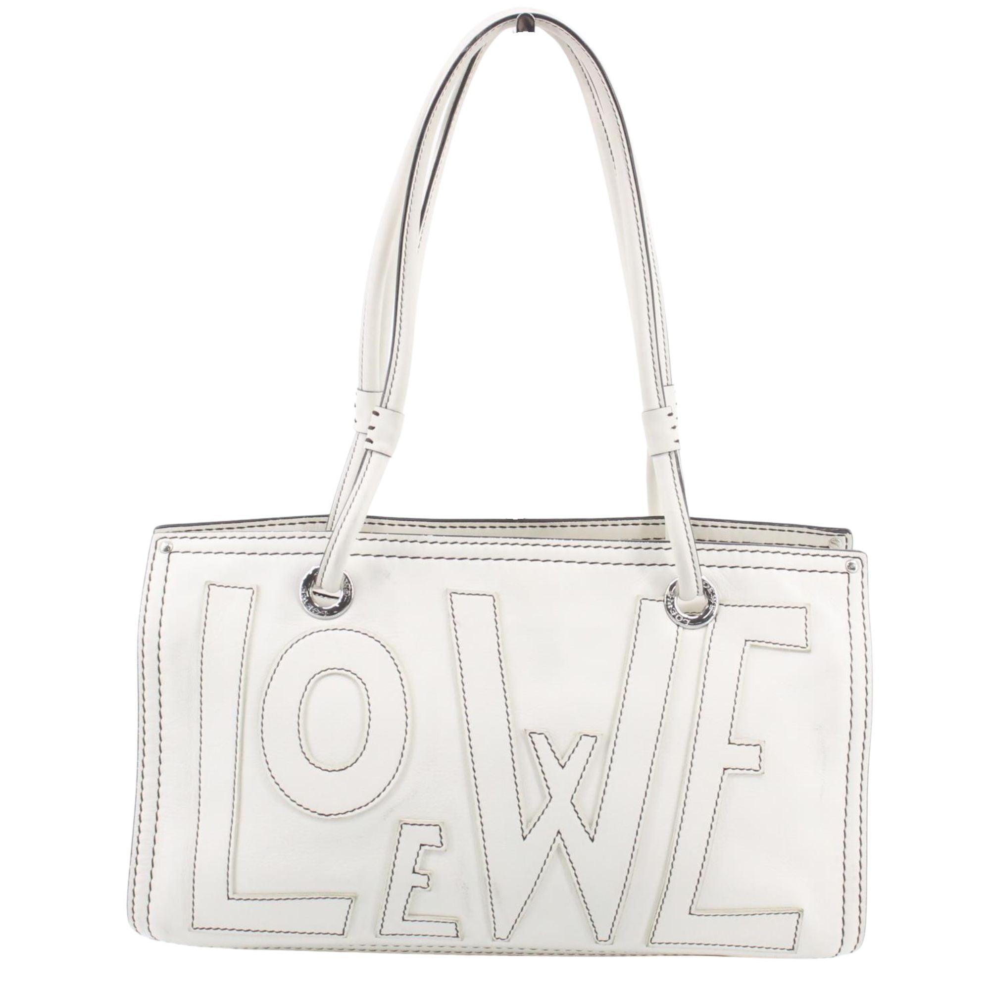 Bolso Loewe Tote en Piel Blanca con Anagrama y Logo LOEWE – Vintage