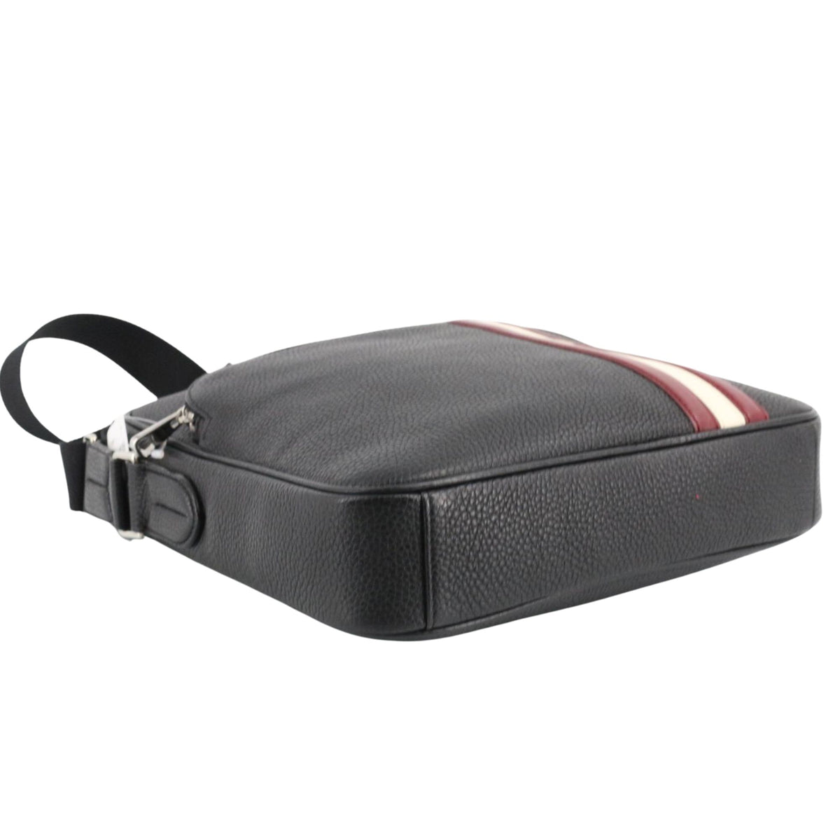 Bally – Bolso bandolera de piel negra con franjas rojas y blancas