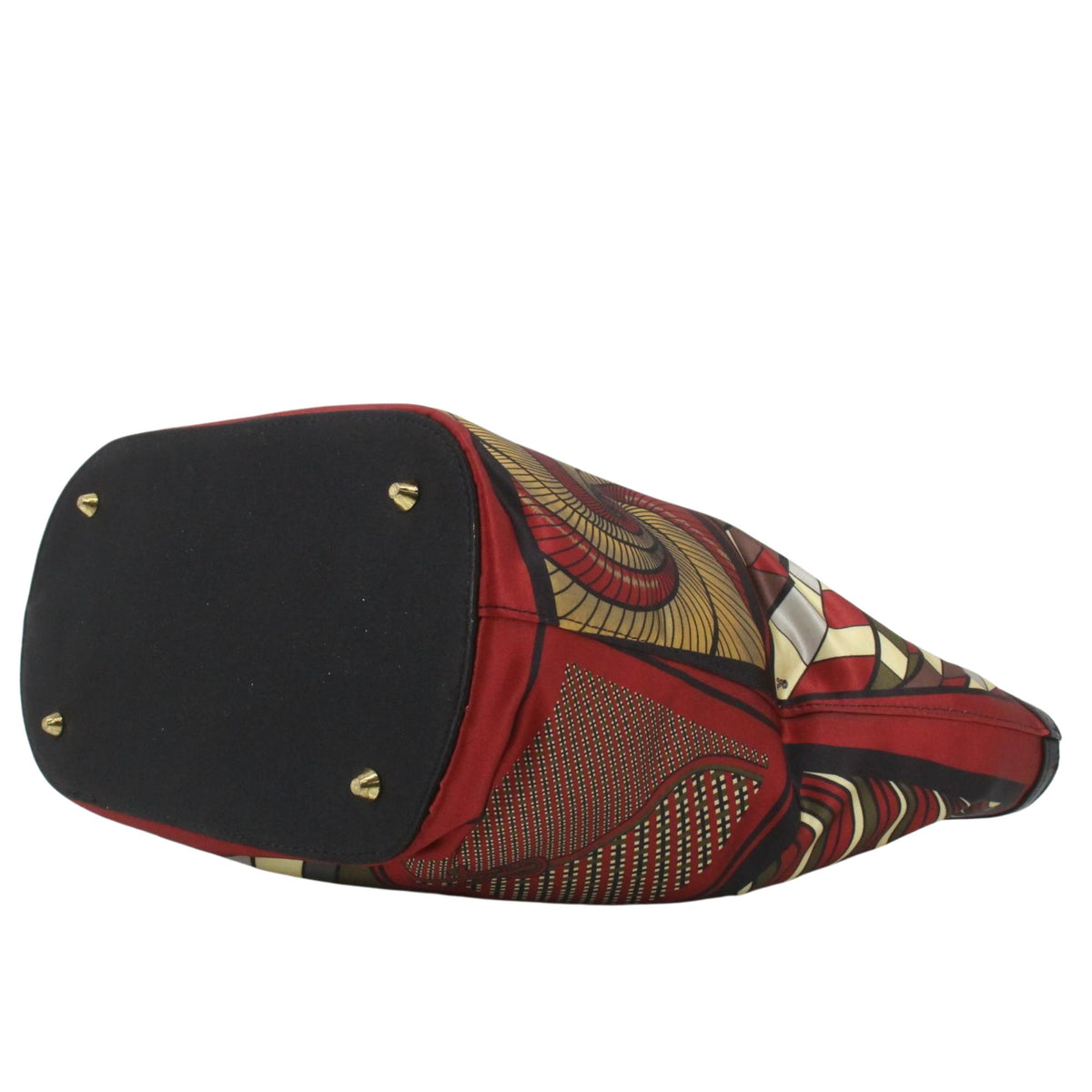 Roberta di Camerino – Bolso de mano estampado geométrico rojo con asas de piel negra