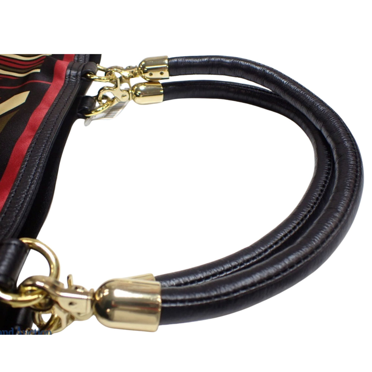 Roberta di Camerino – Bolso de mano estampado geométrico rojo con asas de piel negra