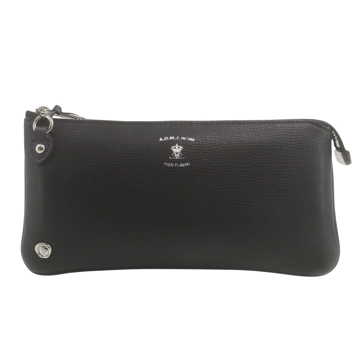 A.D.M.J. – Clutch de piel negra granulada con bandolera desmontable | Made in Japan