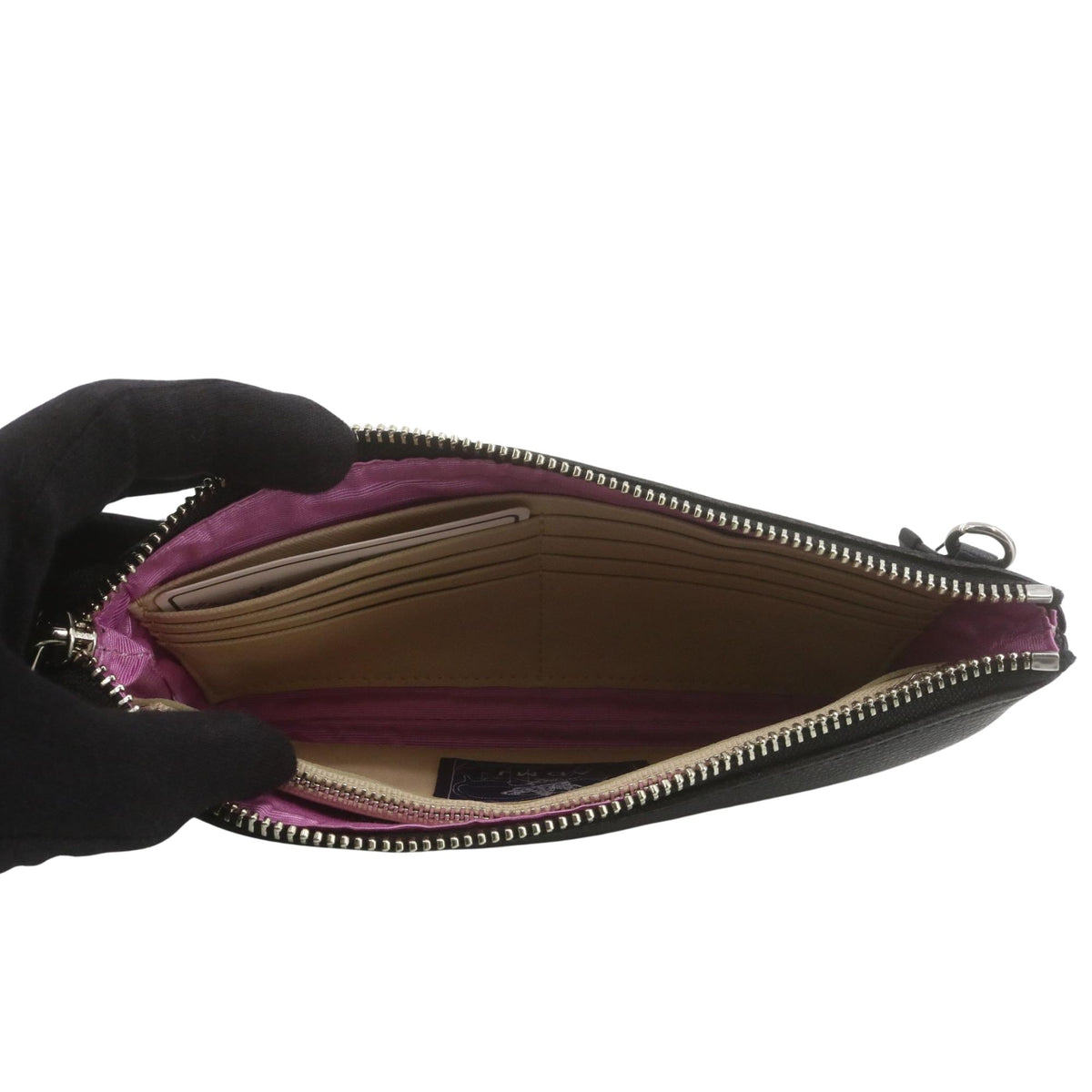 A.D.M.J. – Clutch de piel negra granulada con bandolera desmontable | Made in Japan