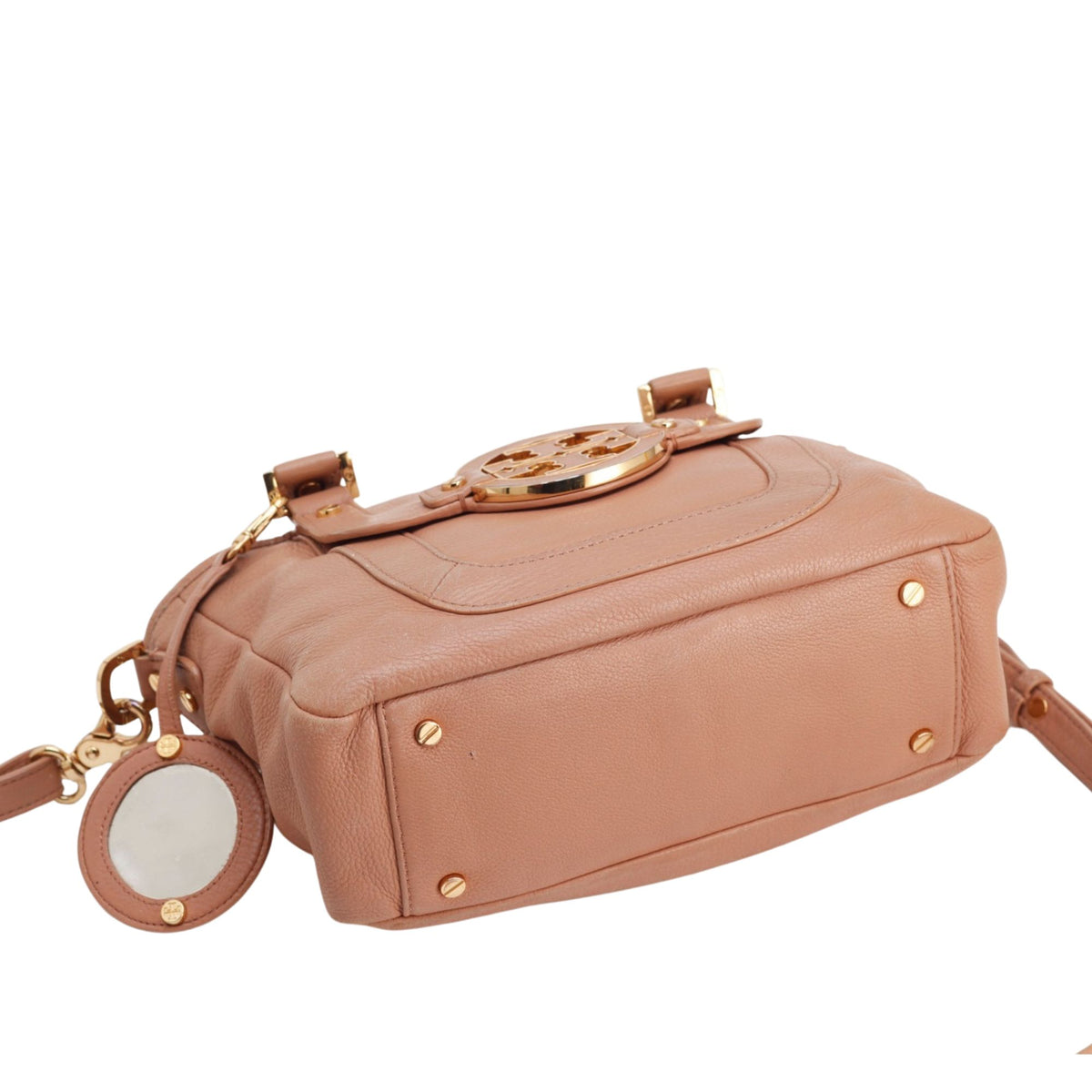 Tory Burch – Bolso de piel rosa empolvado con logo dorado y bandolera