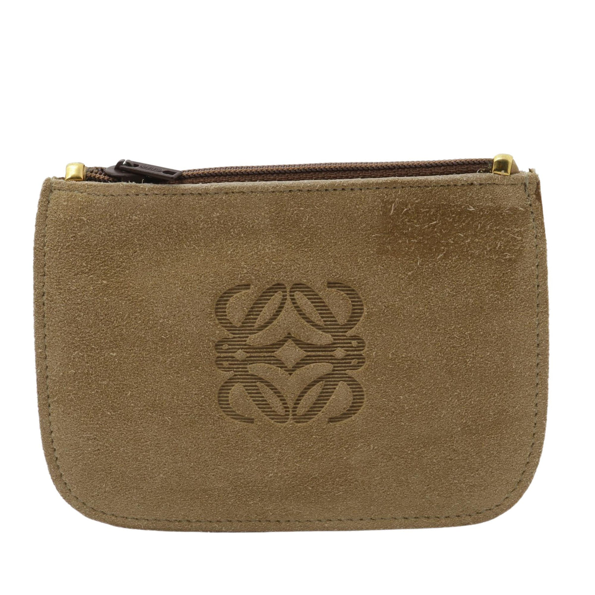 Loewe – Monedero de ante marrón oliva con anagrama grabado | Made in Spain