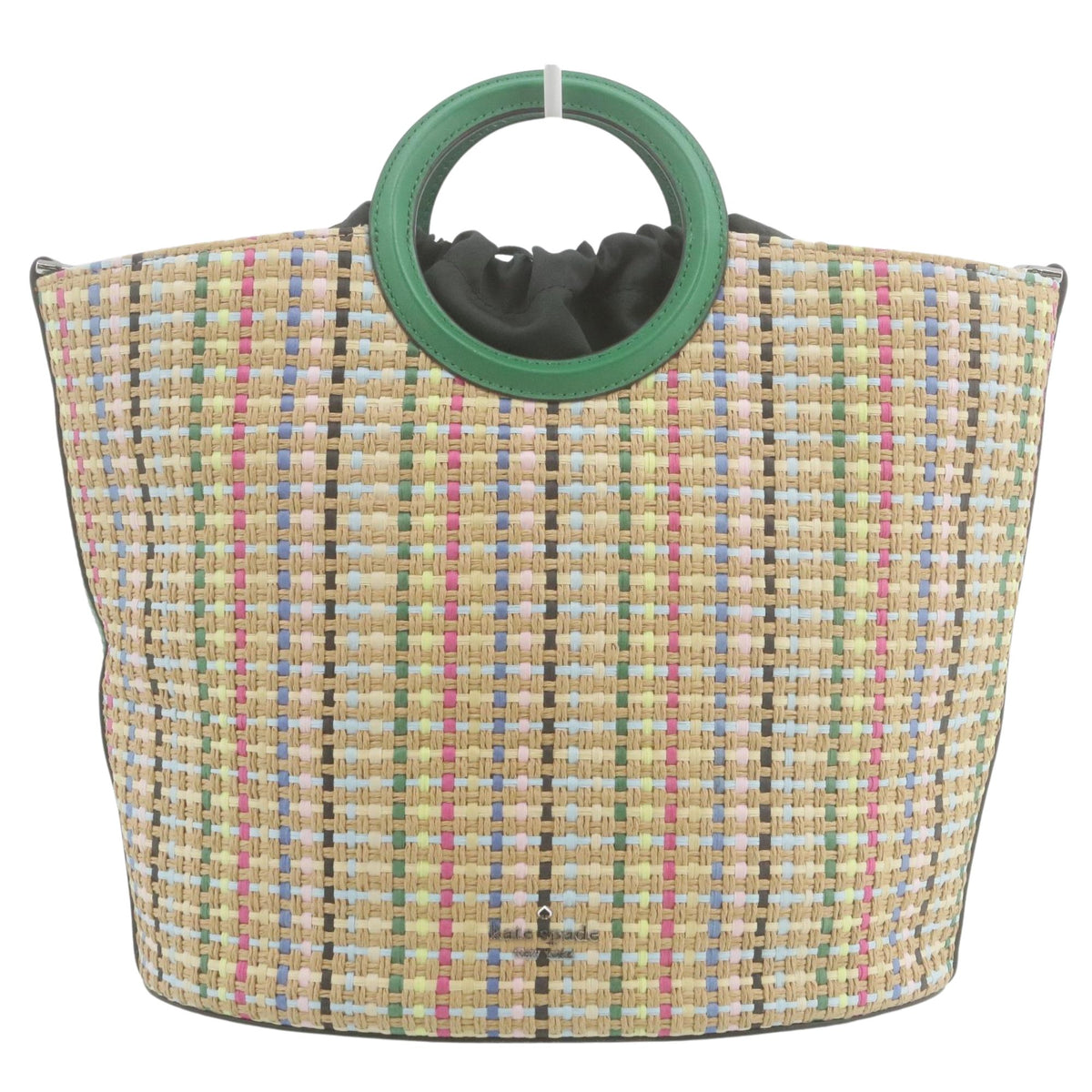 Kate Spade New York – Bolso shopper de rafia multicolor con asas verdes