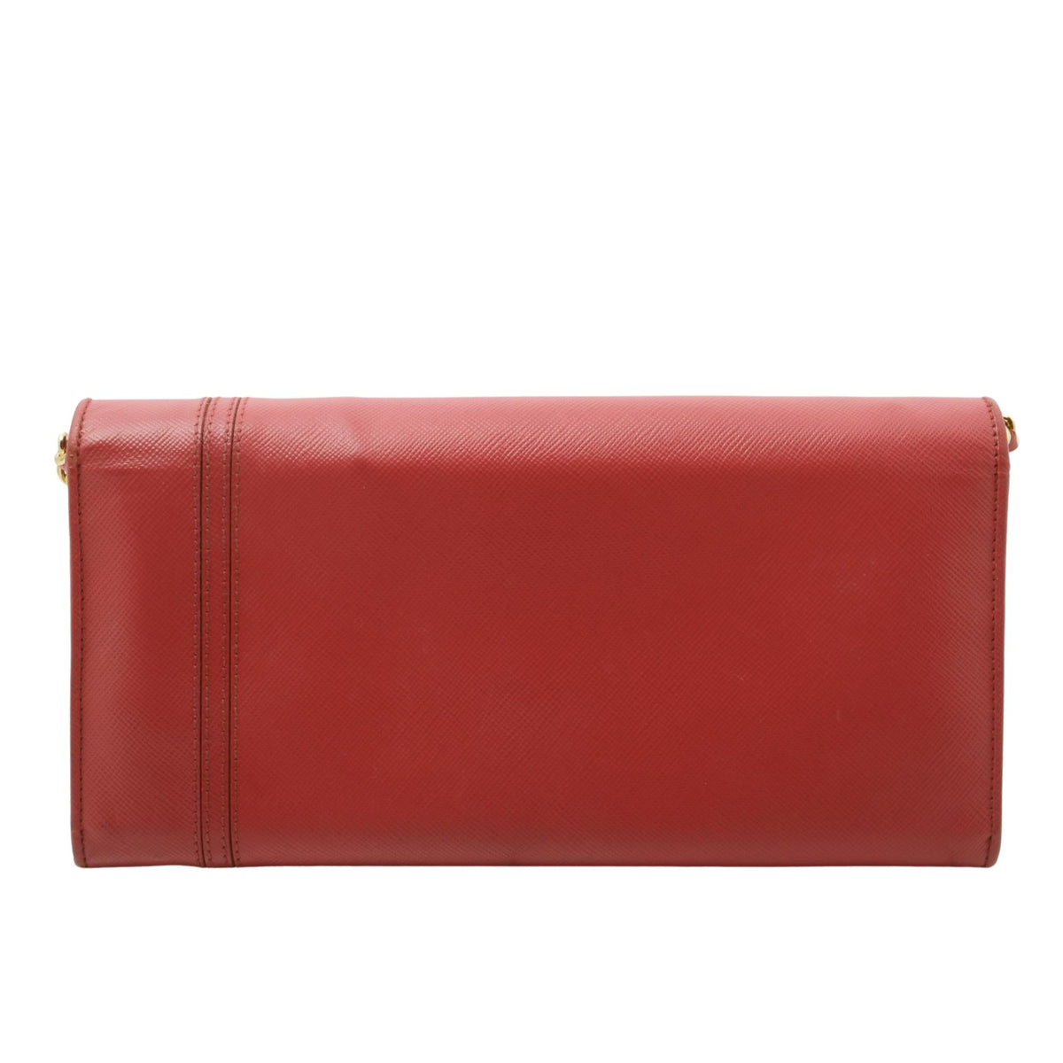 Prada Saffiano – Bolso cartera de piel roja con cadena dorada y lazo