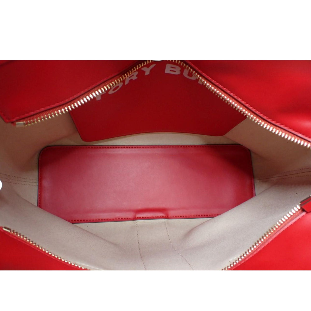 Tory Burch T Monogram – Bolso Tote de jacquard rojo y blanco con detalles de piel