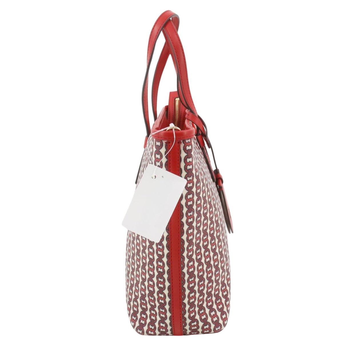Tory Burch T Monogram – Bolso Tote de jacquard rojo y blanco con detalles de piel