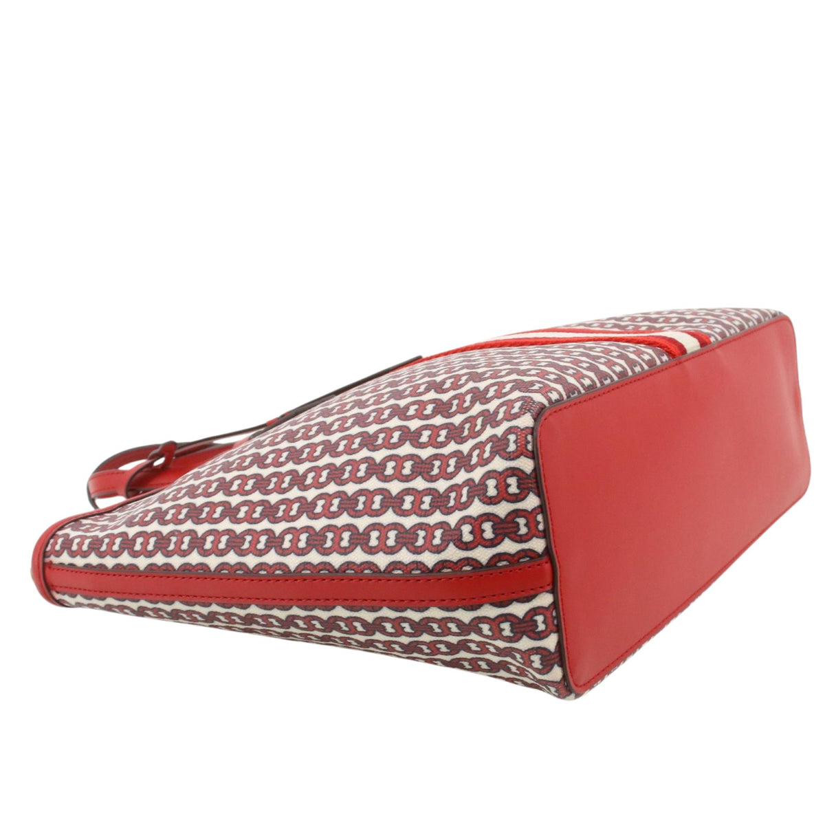 Tory Burch T Monogram – Bolso Tote de jacquard rojo y blanco con detalles de piel
