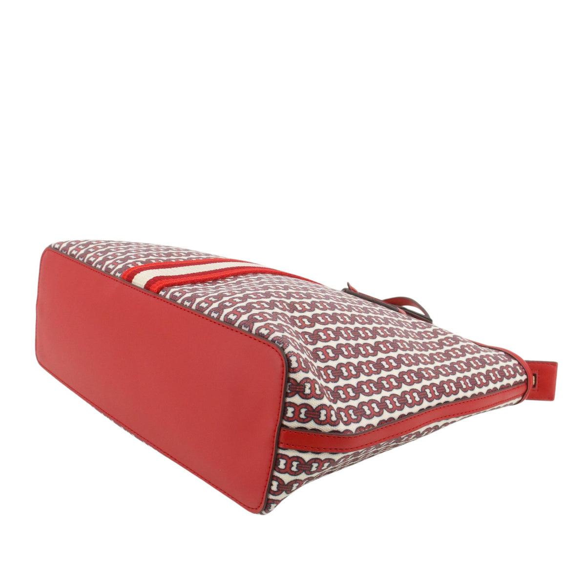 Tory Burch T Monogram – Bolso Tote de jacquard rojo y blanco con detalles de piel