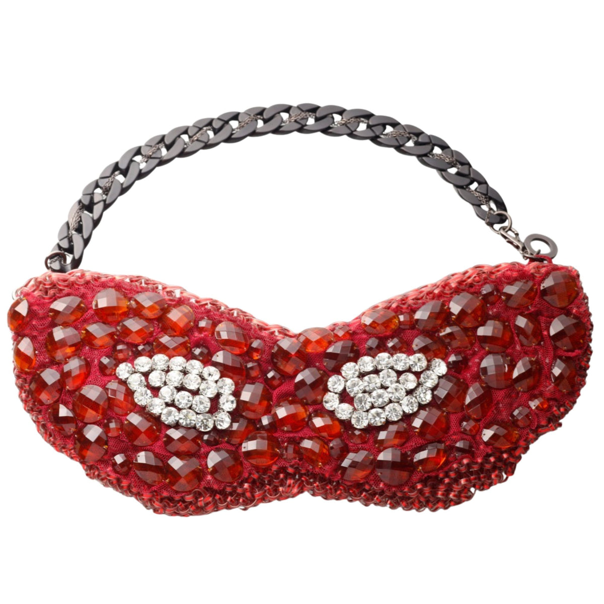 ANTEPRIMA – Bolso de fiesta rojo con forma de labios, cristales y asa de cadena