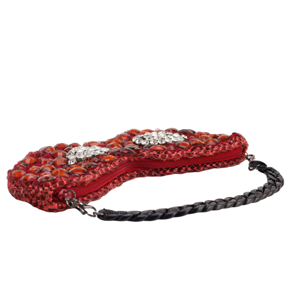 ANTEPRIMA – Bolso de fiesta rojo con forma de labios, cristales y asa de cadena
