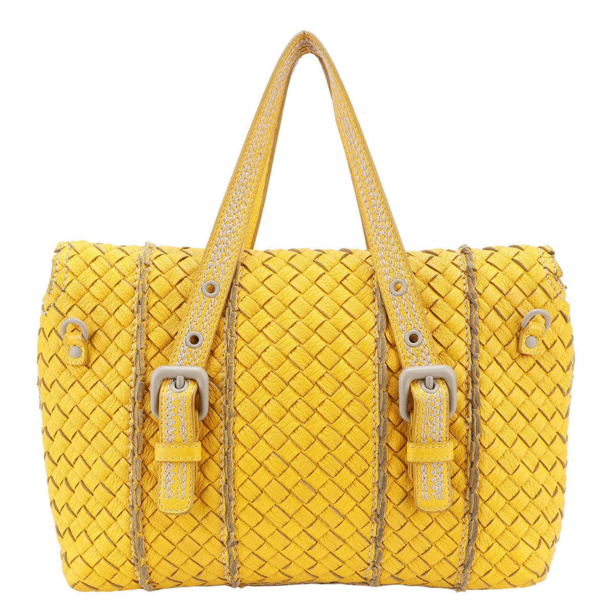 Bottega Veneta Vivo Cervo Intrecciato – Bolso de piel trenzada amarilla con bandolera