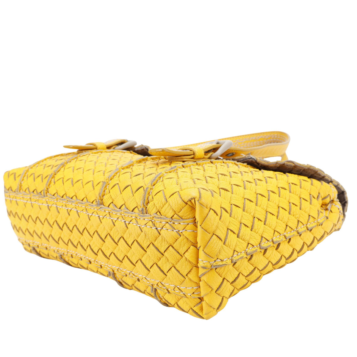 Bottega Veneta Vivo Cervo Intrecciato – Bolso de piel trenzada amarilla con bandolera