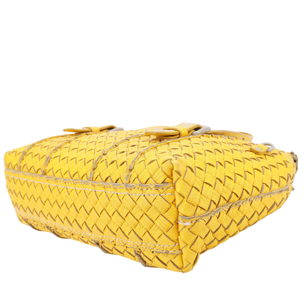 Bottega Veneta Vivo Cervo Intrecciato – Bolso de piel trenzada amarilla con bandolera