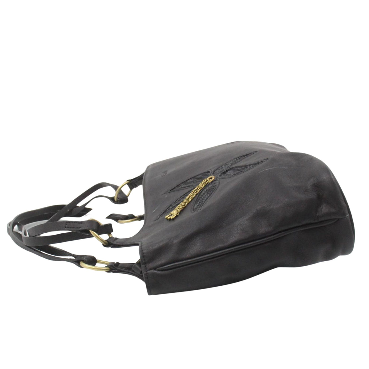 Chloé – Bolso de hombro negro de piel con flores y detalles dorados
