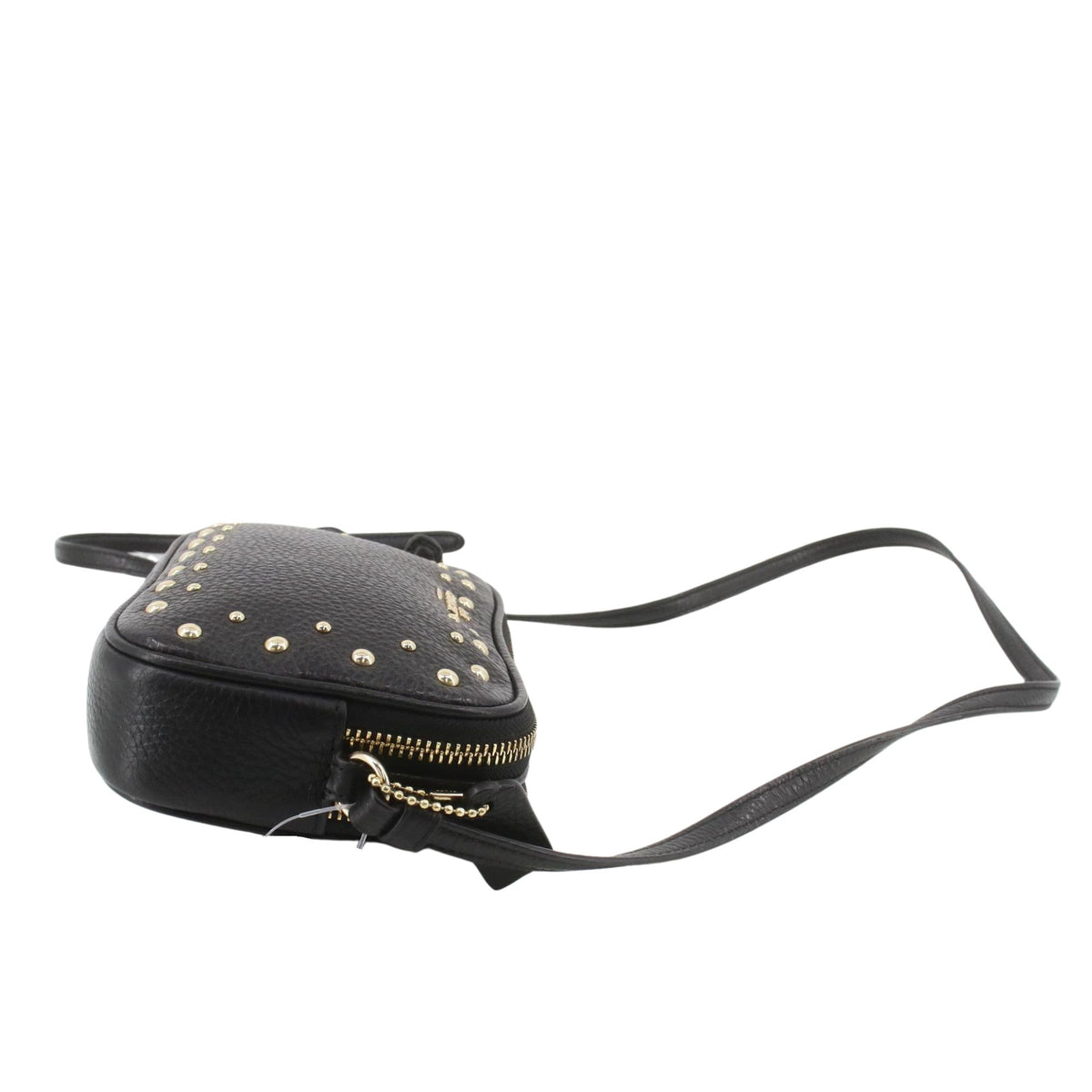 Coach – Bolso bandolera negro de piel granulada con tachuelas doradas