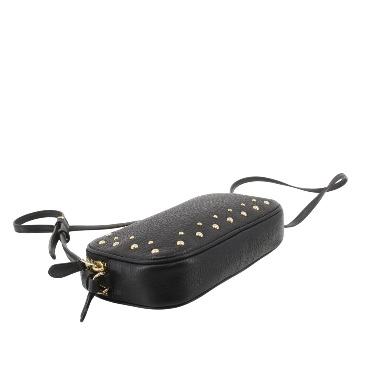 Coach – Bolso bandolera negro de piel granulada con tachuelas doradas