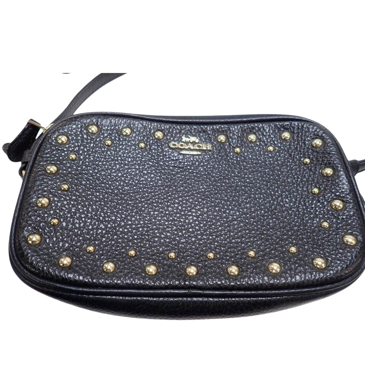 Coach – Bolso bandolera negro de piel granulada con tachuelas doradas