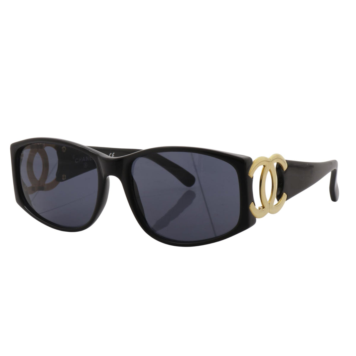 Chanel Coco Mark 02461 94305 – Gafas de sol vintage negras con logotipo CC dorado
