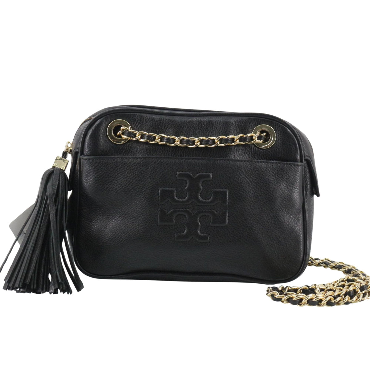 Bolso Tory Burch Negro de Piel con Cadena Dorada y Borla | 22 cm