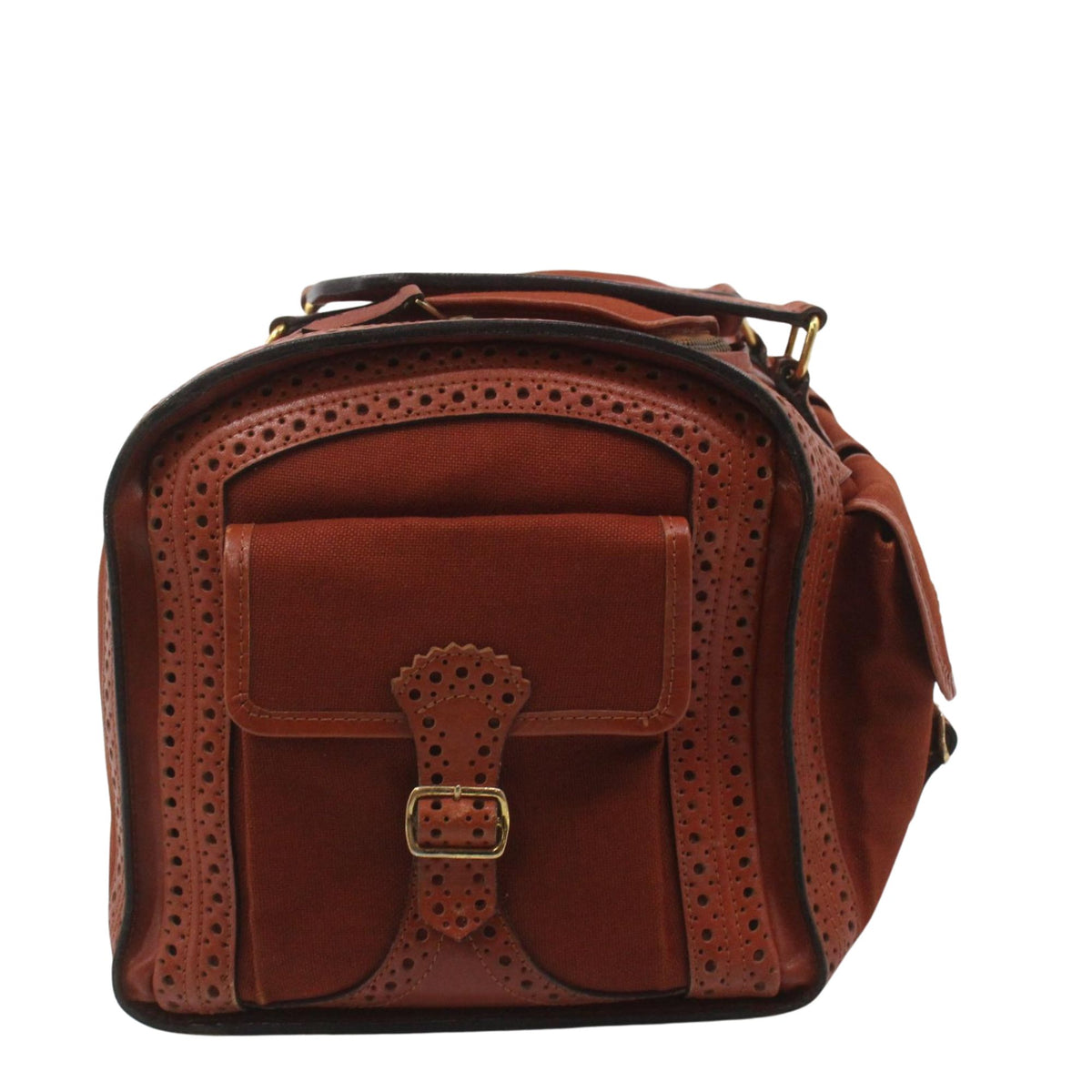 Yves Saint Laurent Bagages – Bolso de viaje vintage marrón coñac con piel perforada y cinco bolsillos