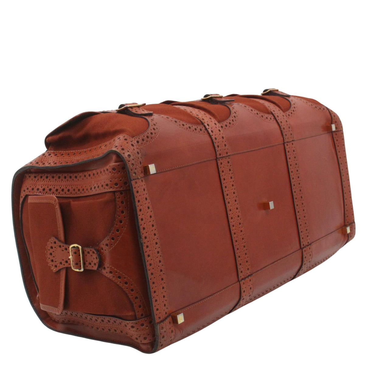 Yves Saint Laurent Bagages – Bolso de viaje vintage marrón coñac con piel perforada y cinco bolsillos