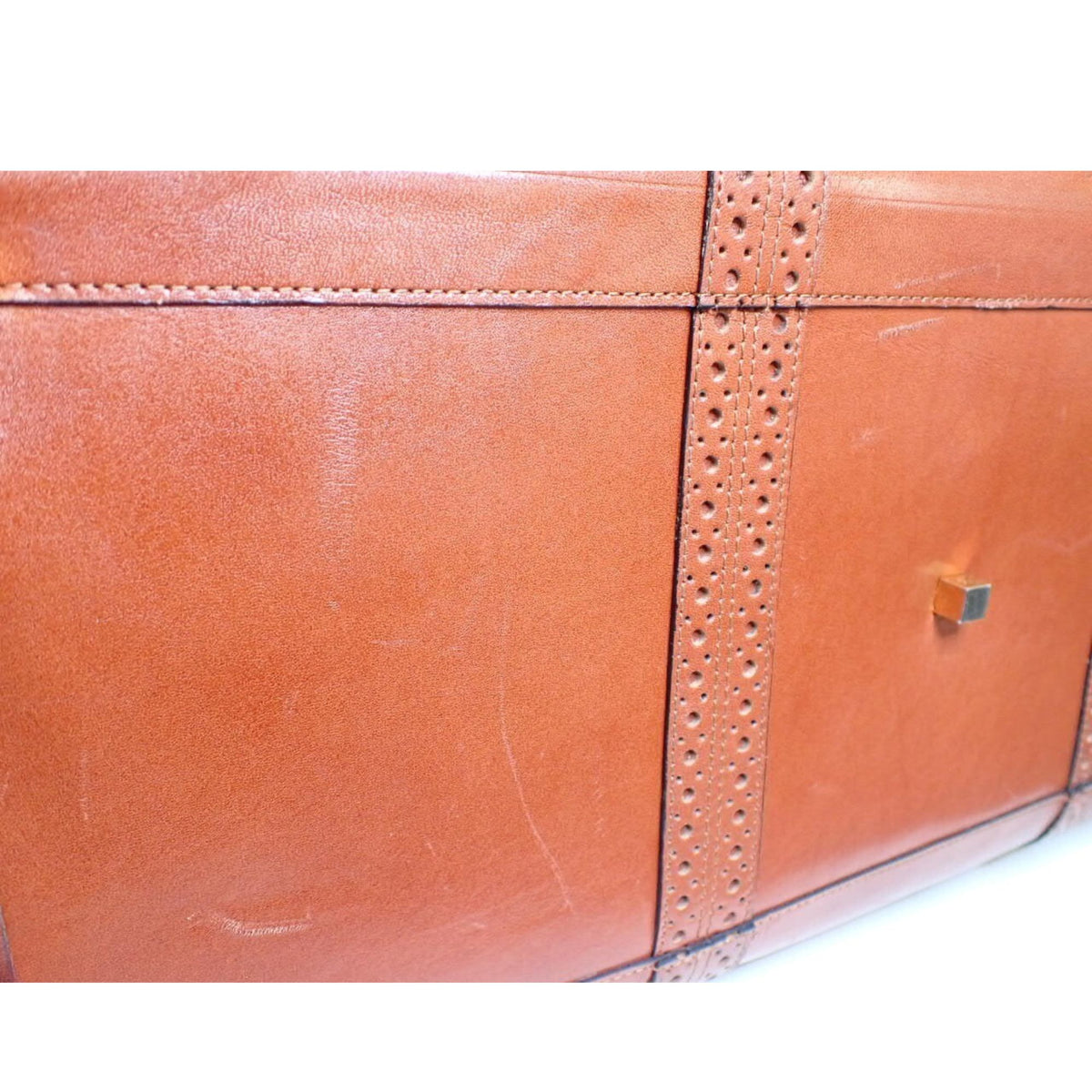 Yves Saint Laurent Bagages – Bolso de viaje vintage marrón coñac con piel perforada y cinco bolsillos