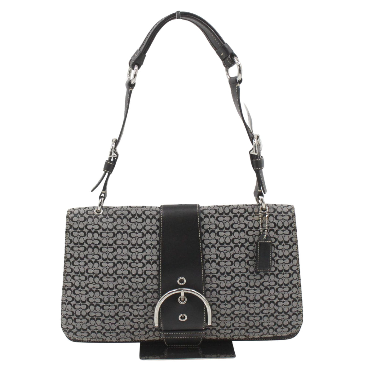 Coach Signature – Bolso de hombro con monograma en jacquard gris y negro y piel