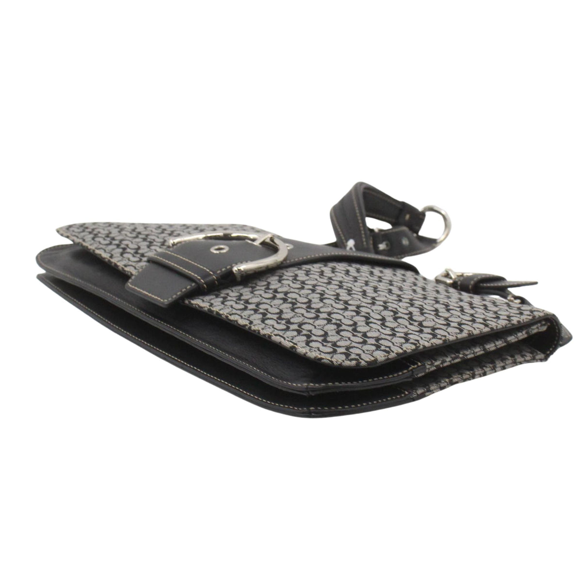 Coach Signature – Bolso de hombro con monograma en jacquard gris y negro y piel