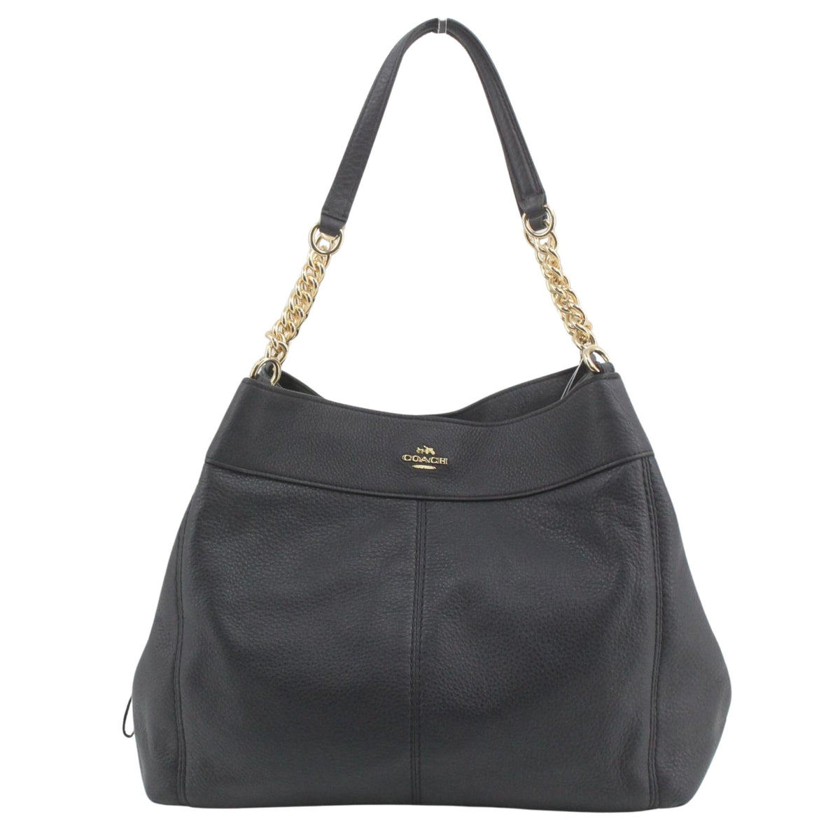 Coach – Bolso hobo de piel negra granulada con cadenas doradas