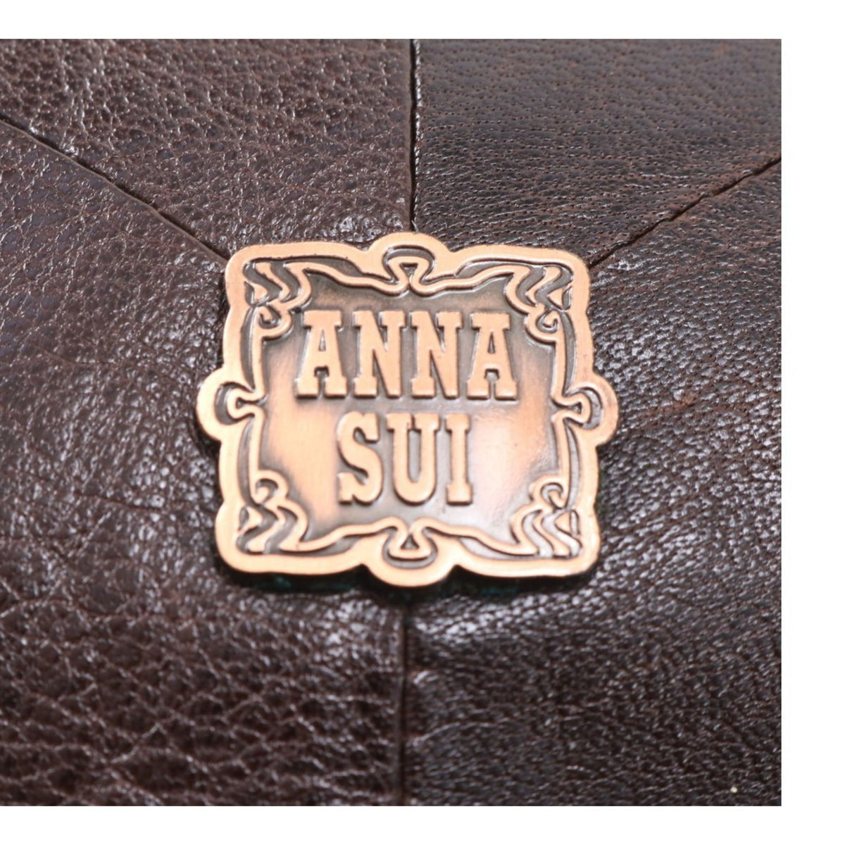 Anna Sui Vintage – Bolso de piel marrón con asas ovaladas y detalles trenzados