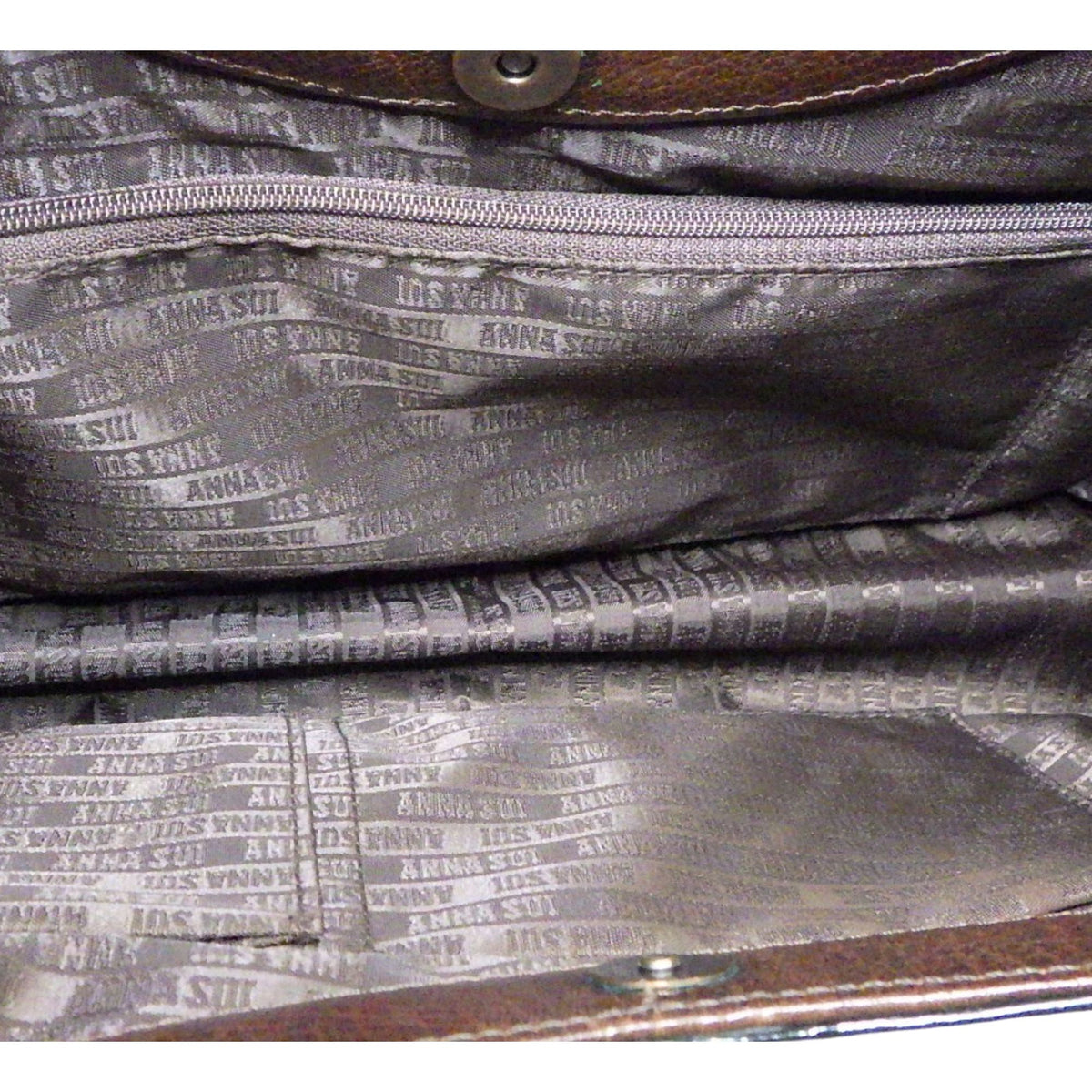 Anna Sui Vintage – Bolso de piel marrón con asas ovaladas y detalles trenzados